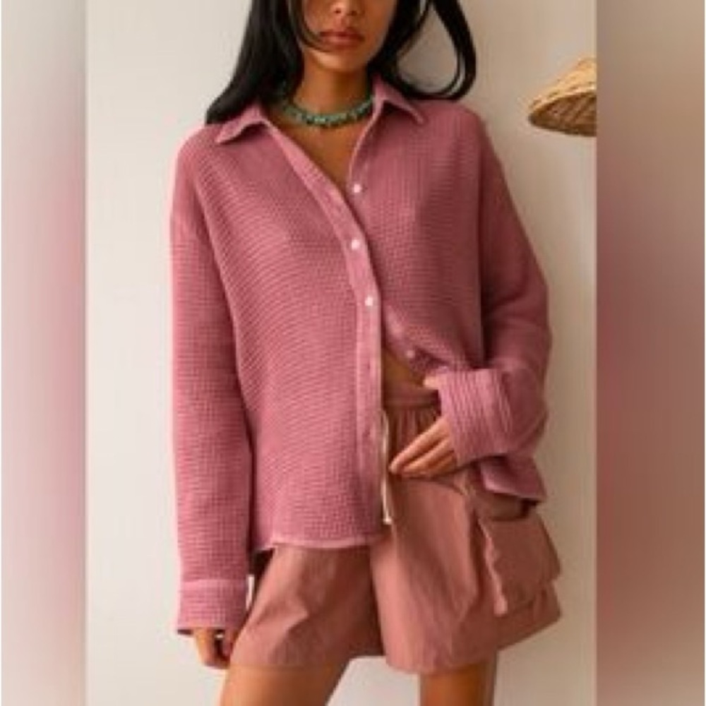 DONNI waffle button down - Picture 3 of 7